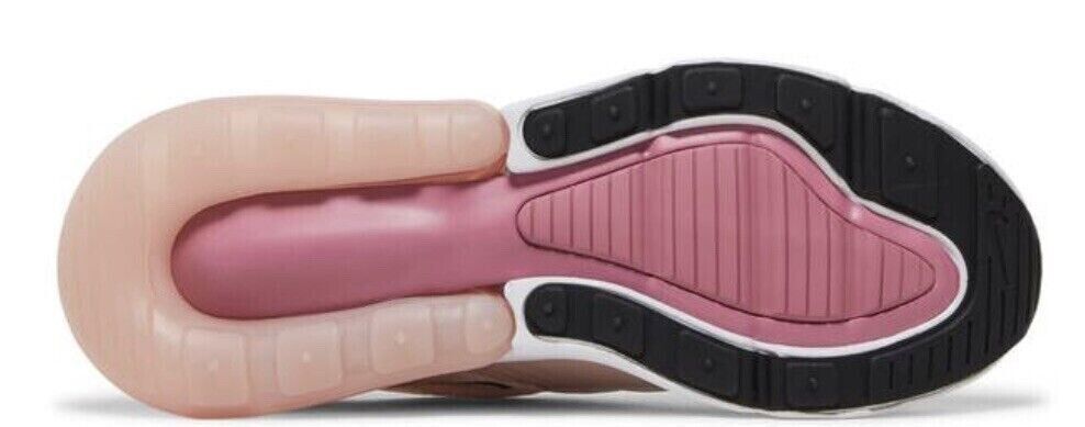Nike Air Max 270 sneaker outsole with black rubber tread and pink cushioning unit