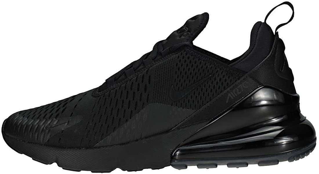 Black Nike Air Max 270 sneakers, side profile with sculpted Air sole unit