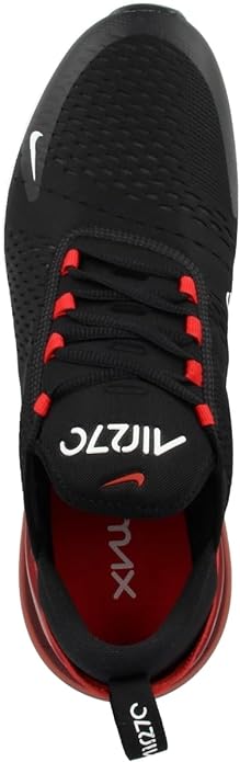 Nike Air Max 270 shoe heel, black knit with red laces and '270' logo detail