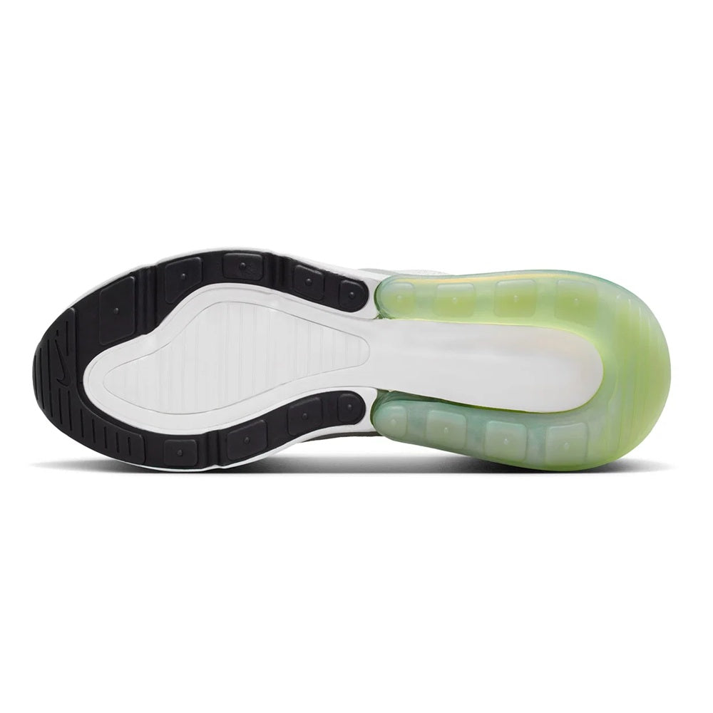 Men's Nike Air Max 270 outsole with black tread and translucent green air unit