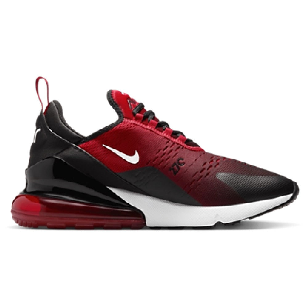 Men's Nike Air Max 270 sneakers, red knit upper with black swoosh and white midsole