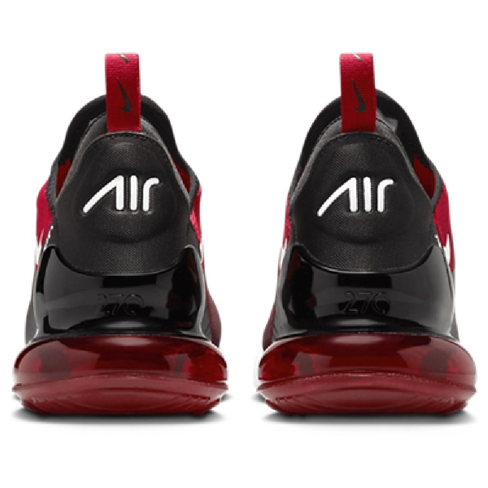 Men's Nike Air Max 270 sneakers, black heel with red pull tab and visible Air unit