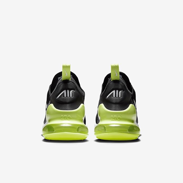 Nike Air Max 270 LT sneakers, heel view: neon green Air unit with black upper