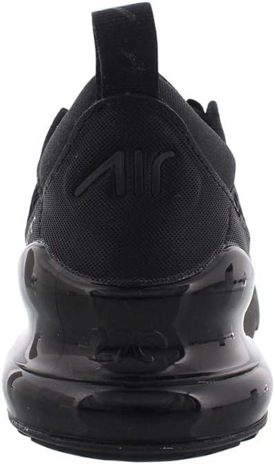 Kids' Nike Air Max 270 black heel back view with molded cage and air unit sole