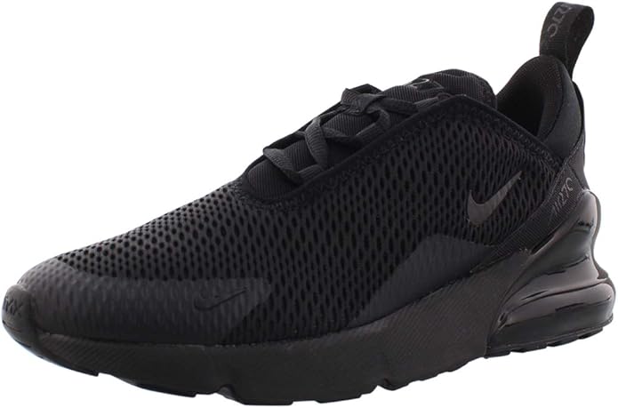 Kids' Nike Air Max 270 black mesh lace-up sneaker with heel pull tab