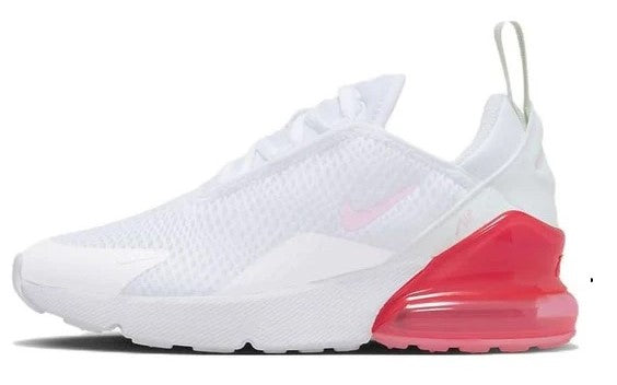 Kids' Nike Air Max 270 sneakers, white mesh upper with pink air sole, lace-up