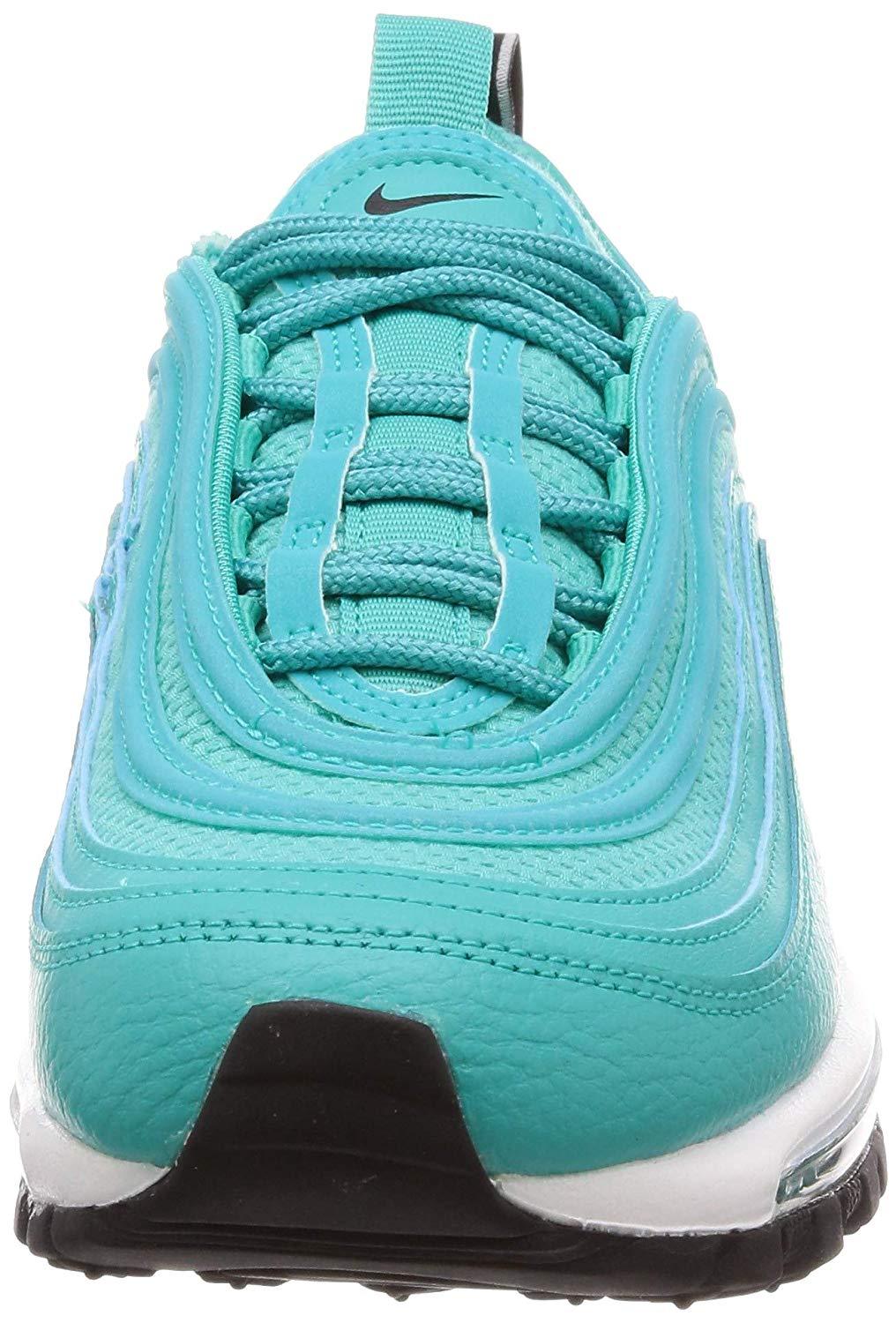 Turquoise lace-up sneaker with cushioned collar, black heel panel, and white midsole