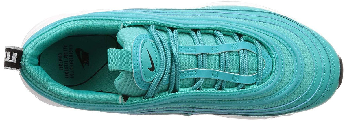 Turquoise lace-up sneaker with padded tongue and inner lining, side profile view