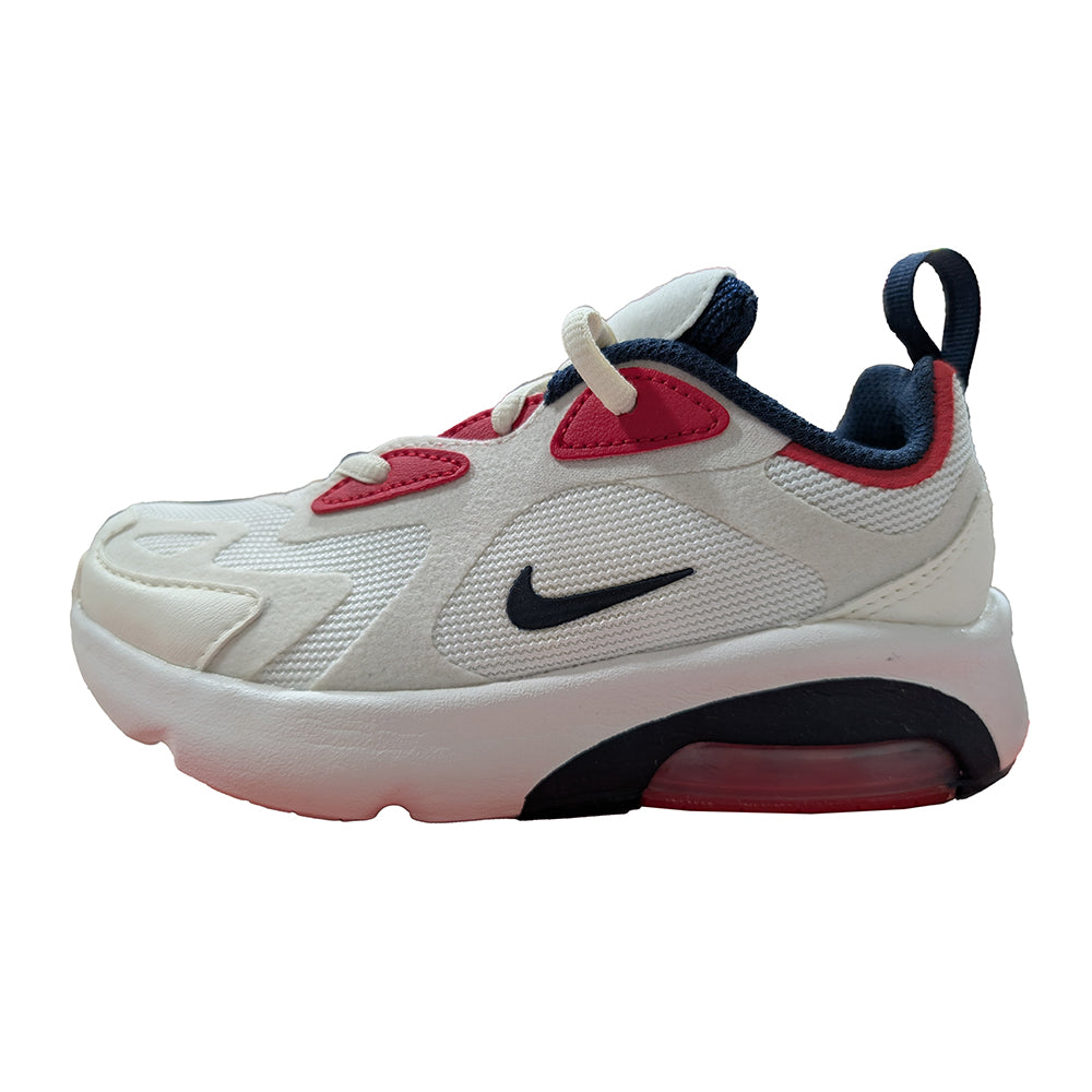 Kids' Nike Air Max 200 low-top sneakers, white with red accents and navy details