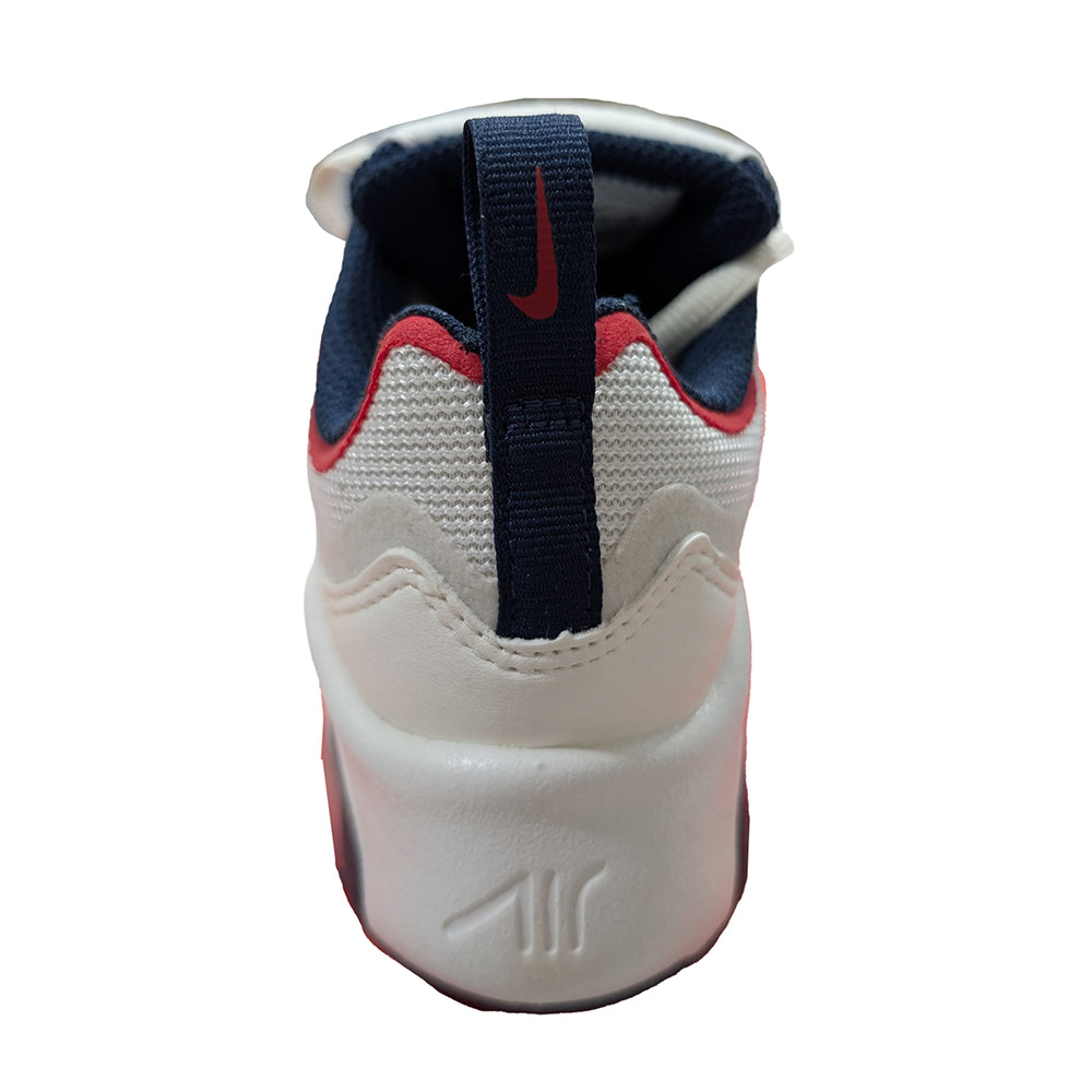 Kids' Nike Air Max 200 heel view sneakers with navy pull strap and red trim