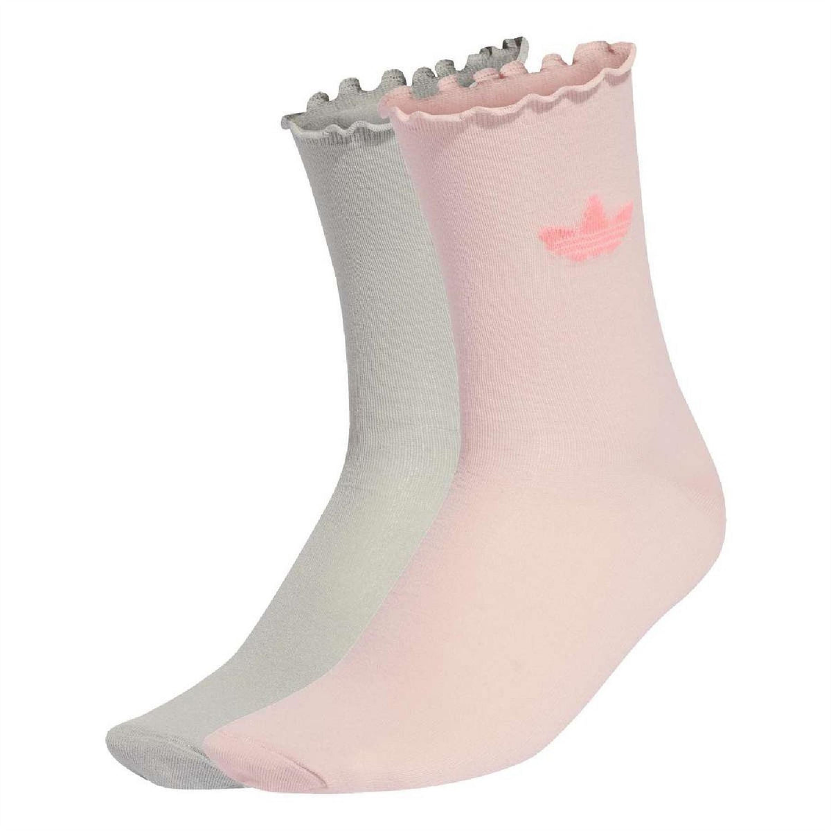 Ruffle long crew socks, sandy pink and light gray with trefoil logo