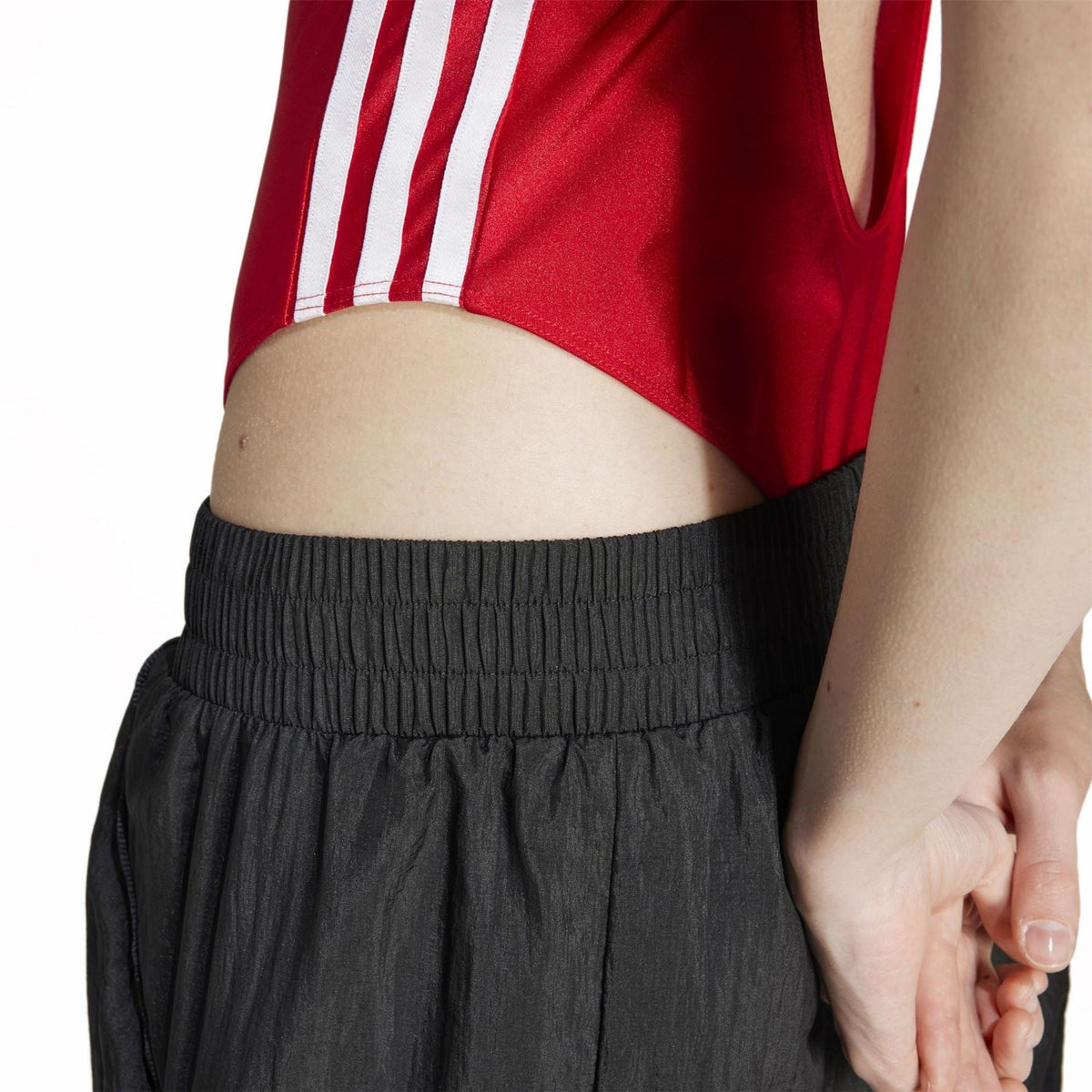 Red adidas Originals bodysuit with white side stripes detail