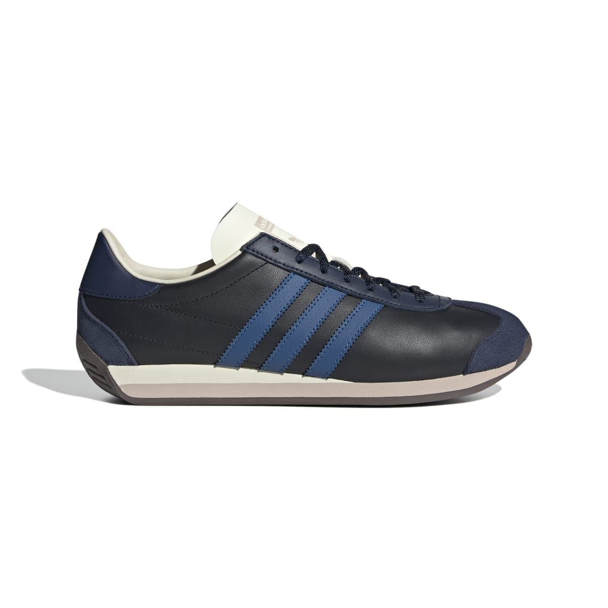 adidas Originals Country OG trainers in dark navy/black with blue stripes and white heel tab