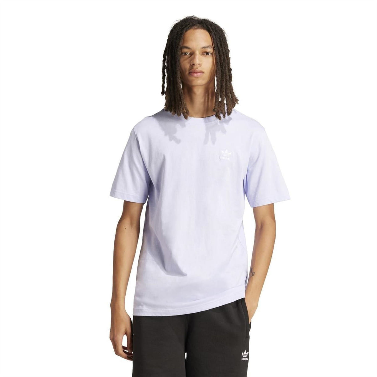Black adidas Originals Essentials T-shirt with crew neckline and logo detail, casual fit, shown on a plain background.
