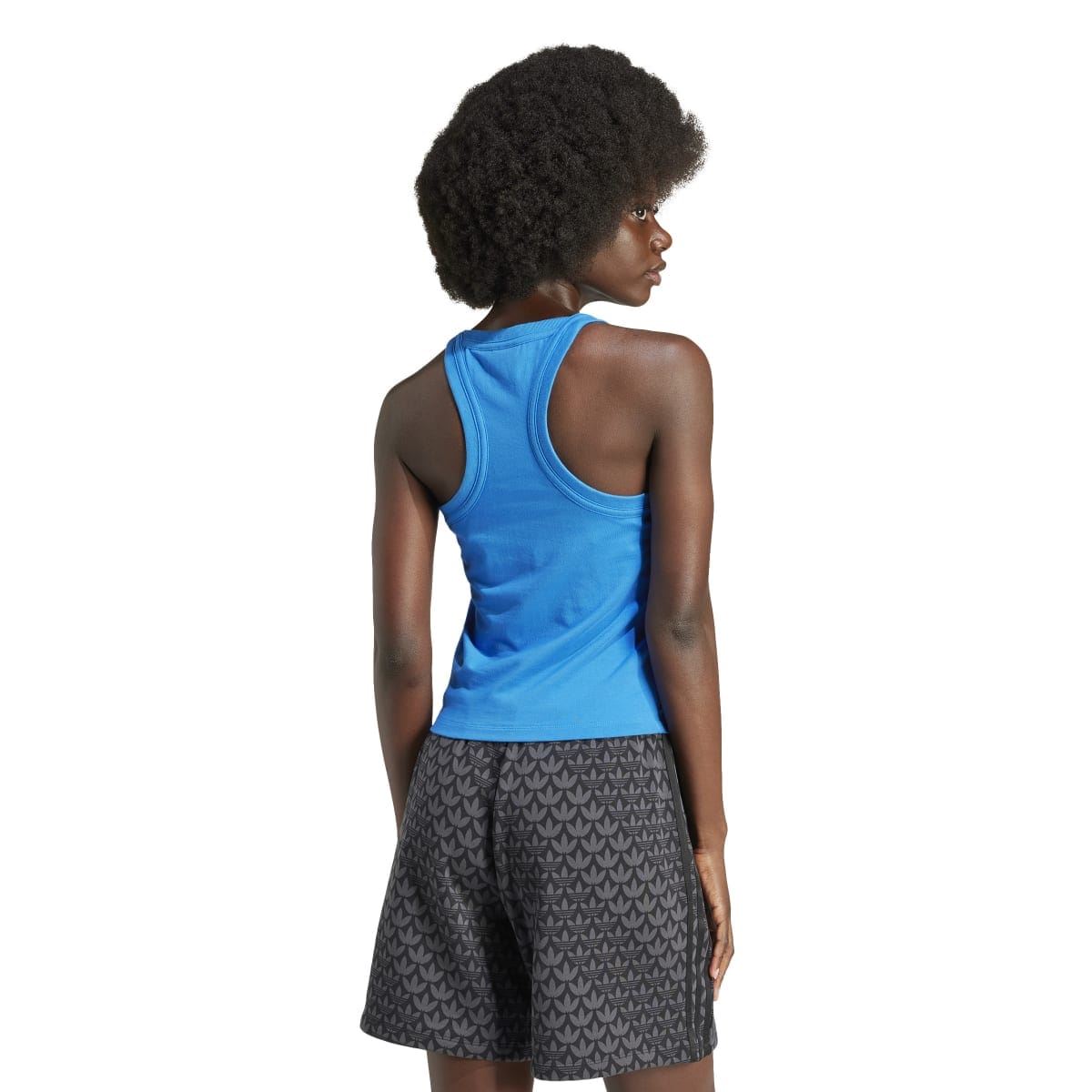 Blue adidas Originals tank top from back, open-back cut with trefoil logo
