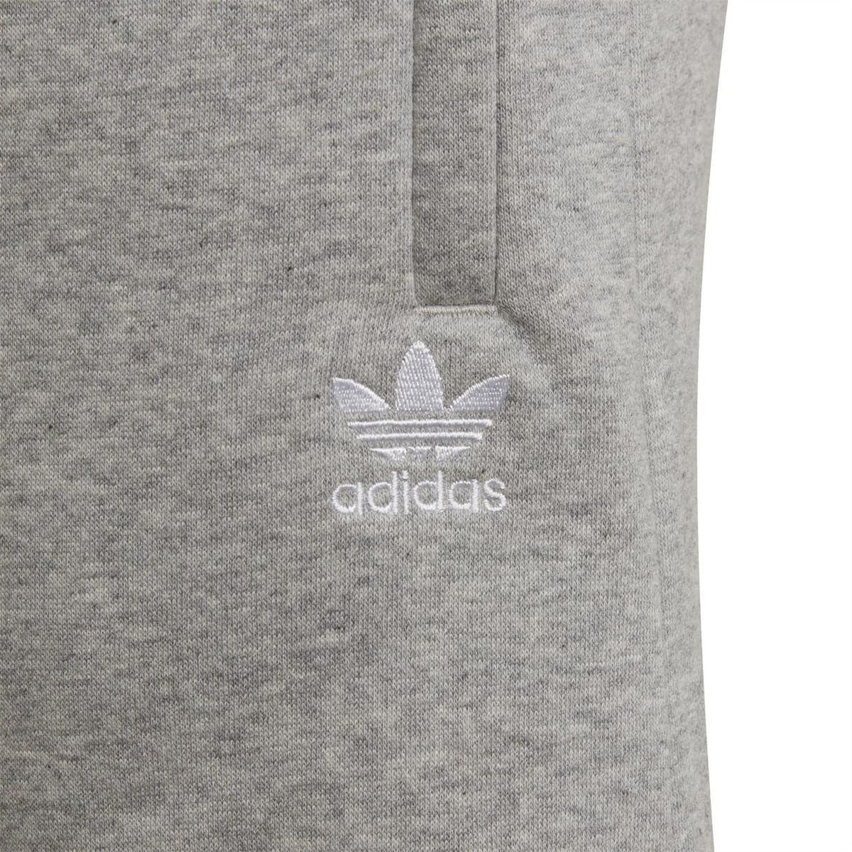 Grey adidas Originals shorts with white adidas trefoil logo