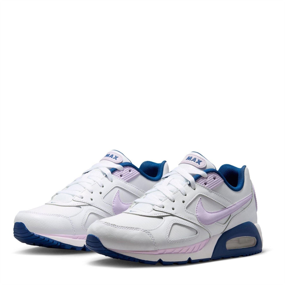 Women's Nike Air Max Ivo sneakers, pair in white with lavender and blue trim