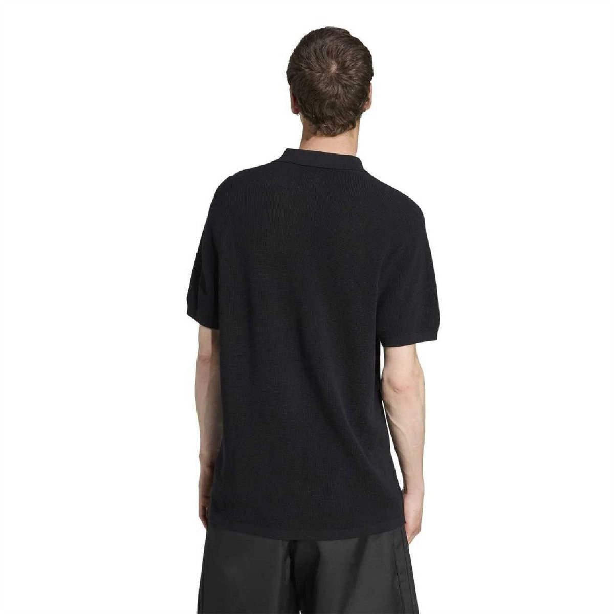 adidas Originals black polo shirt back view with short sleeves and ribbed collar
