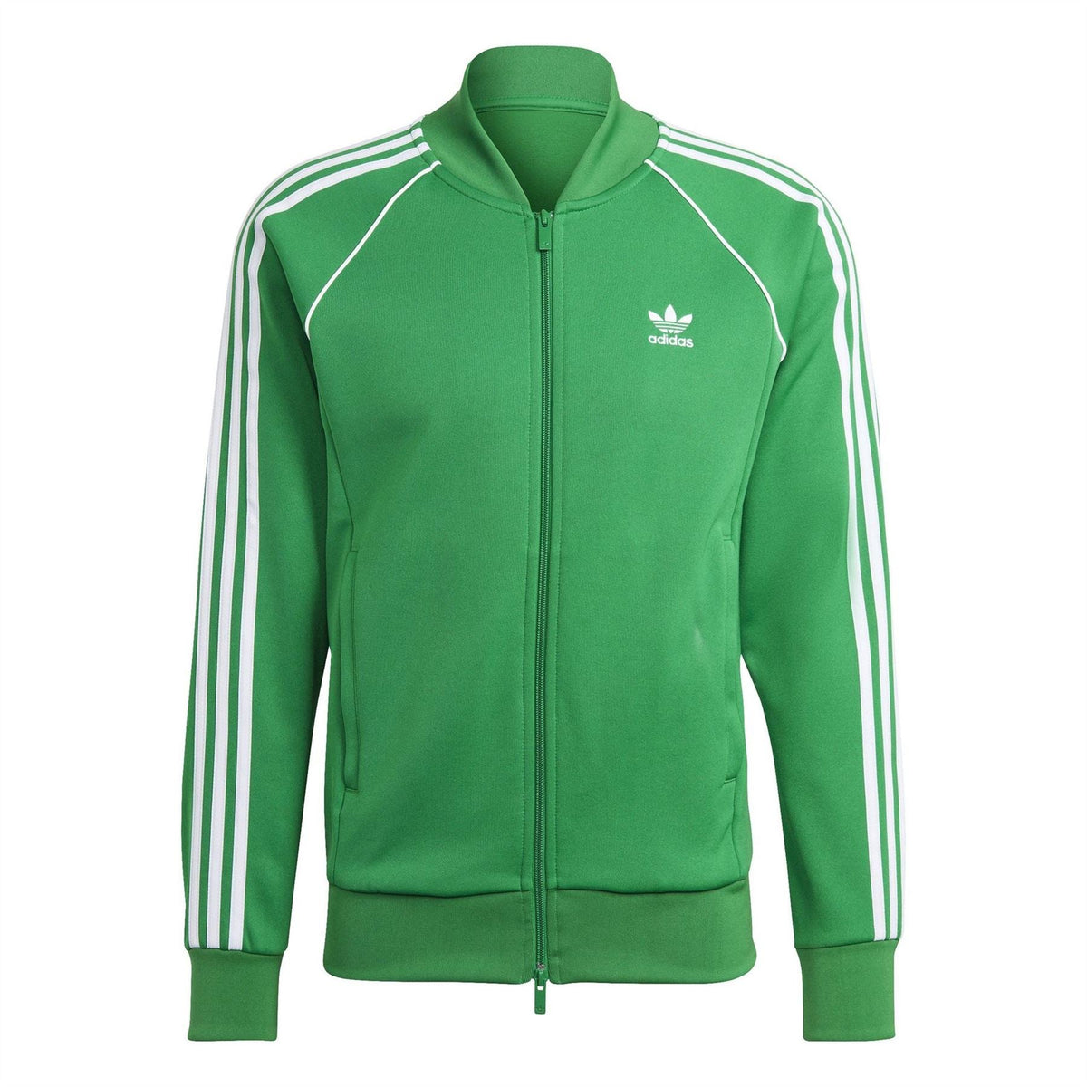 adidas Originals SST tracksuit top, green zip-up with white sleeve stripes