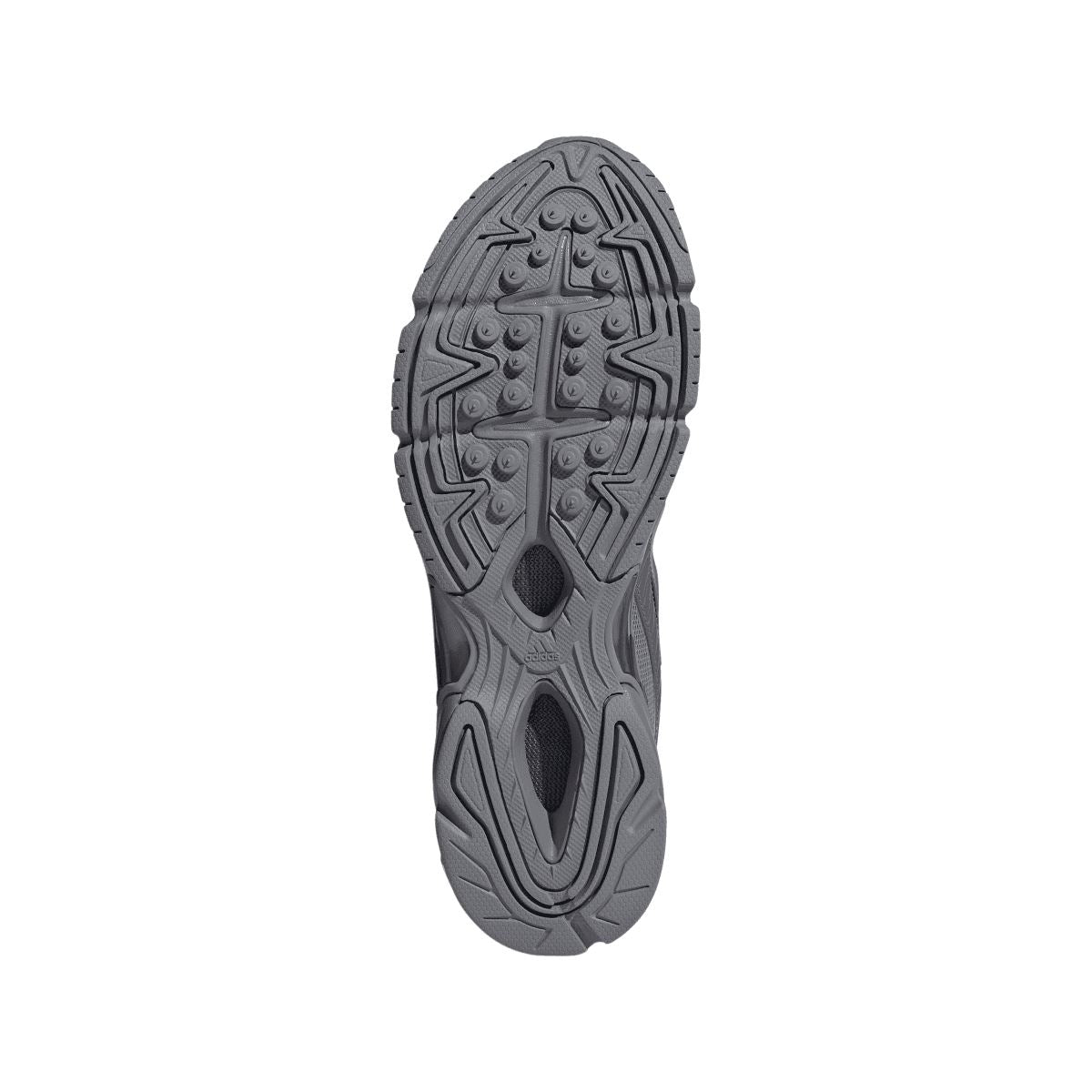 Grey adidas trainer outsole with deep tread pattern for grip
