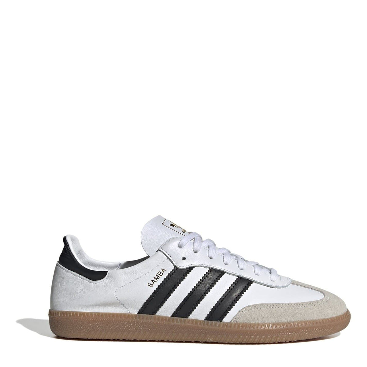 adidas Originals Samba Decon low-top sneakers in white with black stripes and gum sole