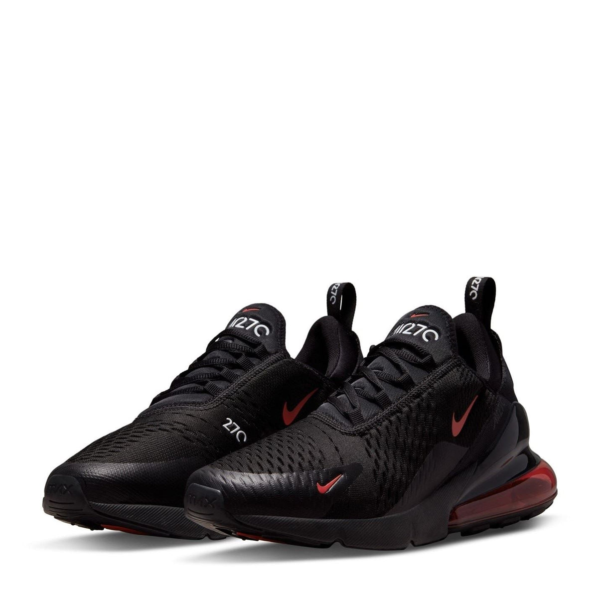 Air Max 270 sneaker in black with red swoosh and red heel air