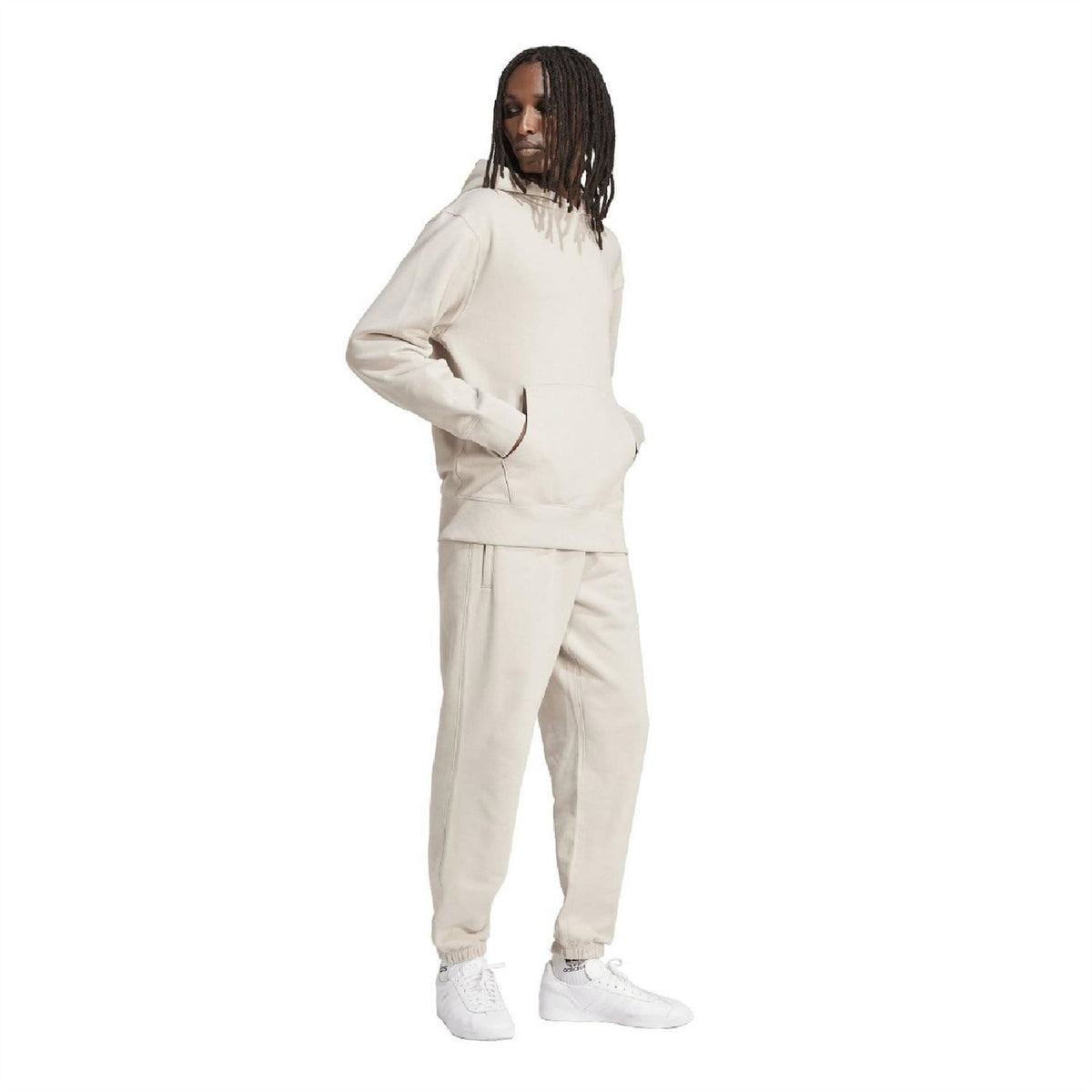 adidas Originals beige hoodie with hood, kangaroo pocket, ribbed cuffs and hem