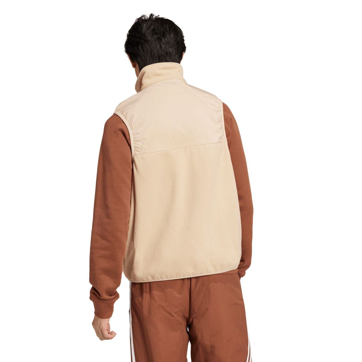 adidas Originals beige microfleece vest, back view with high collar and zip opening