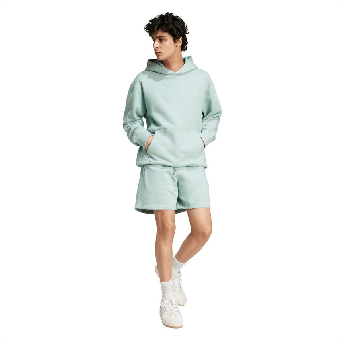 Green pullover hoodie with hood and kangaroo pocket