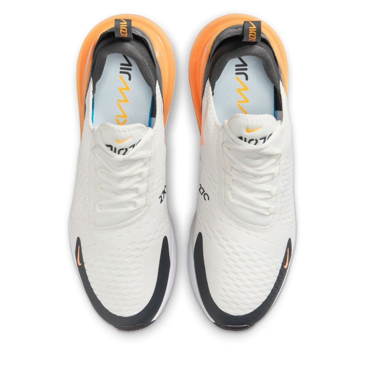 Nike Air Max 270 trainers, white upper with blue lining and orange collar