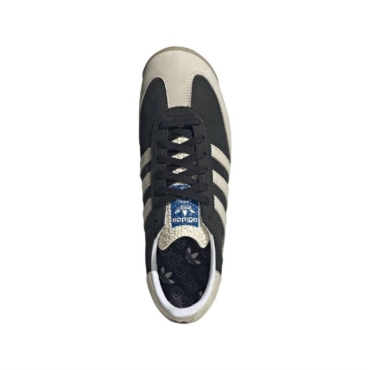 adidas Originals SL 72 RS shoe side view with black laces and cream suede-style panels