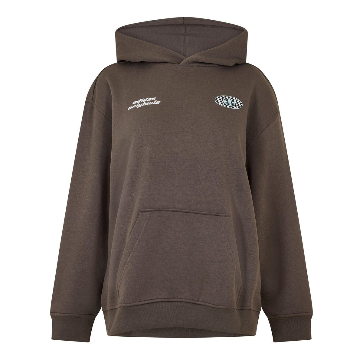 adidas Originals women's charcoal overhead hoody with kangaroo pocket and chest logo
