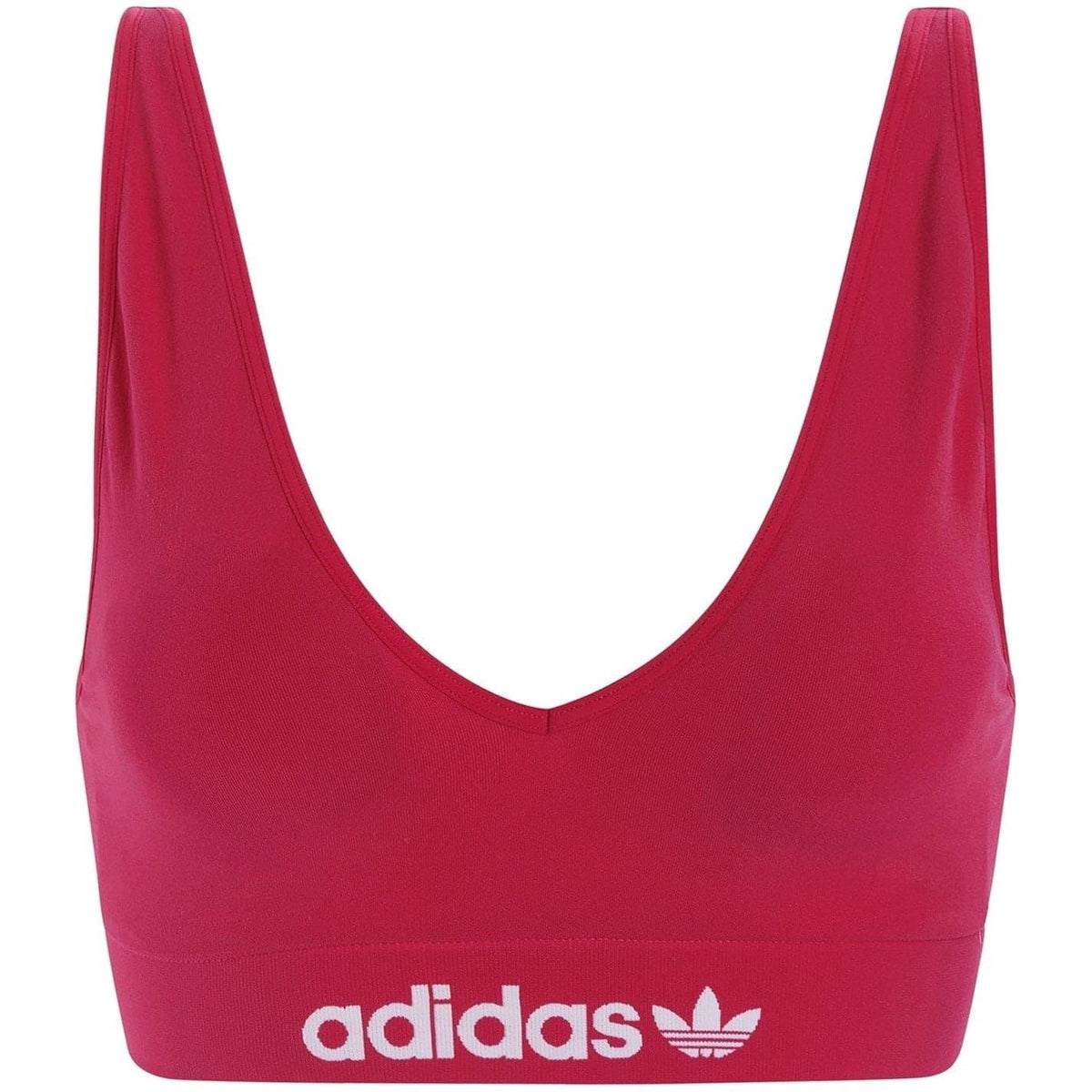 Magenta adidas Originals modern flex bralette with scoop neckline and trefoil logo hem