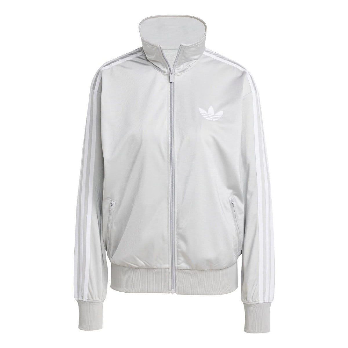 Light grey adidas Originals Firebird track jacket with zip front and side pockets