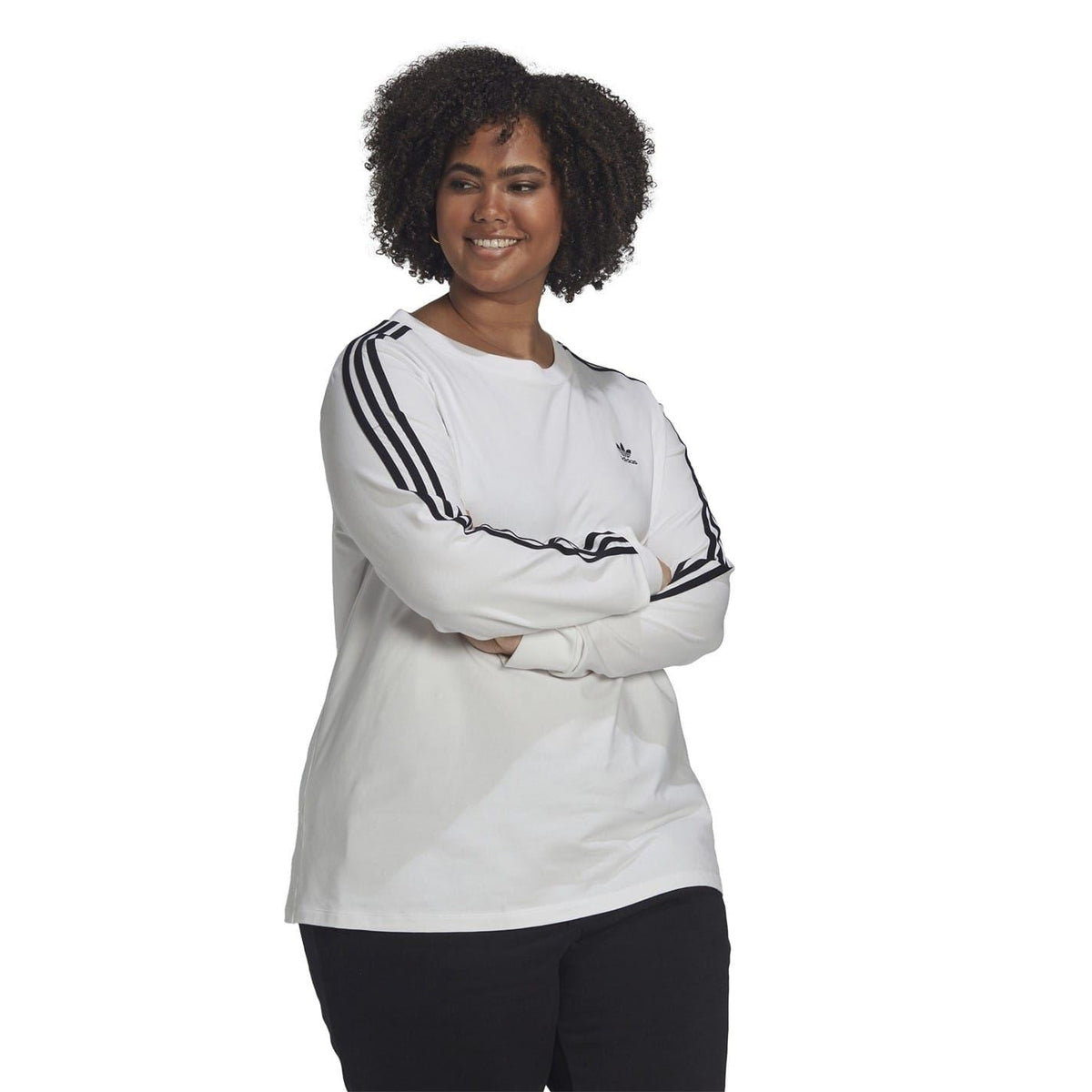 adidas Originals 3 Stripe long sleeve top featuring classic three-stripe design and comfortable fit, shown on a mannequin.