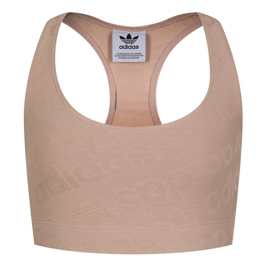 Women's racer back crop top in toasted sugar beige, adidas logo label at front neck.