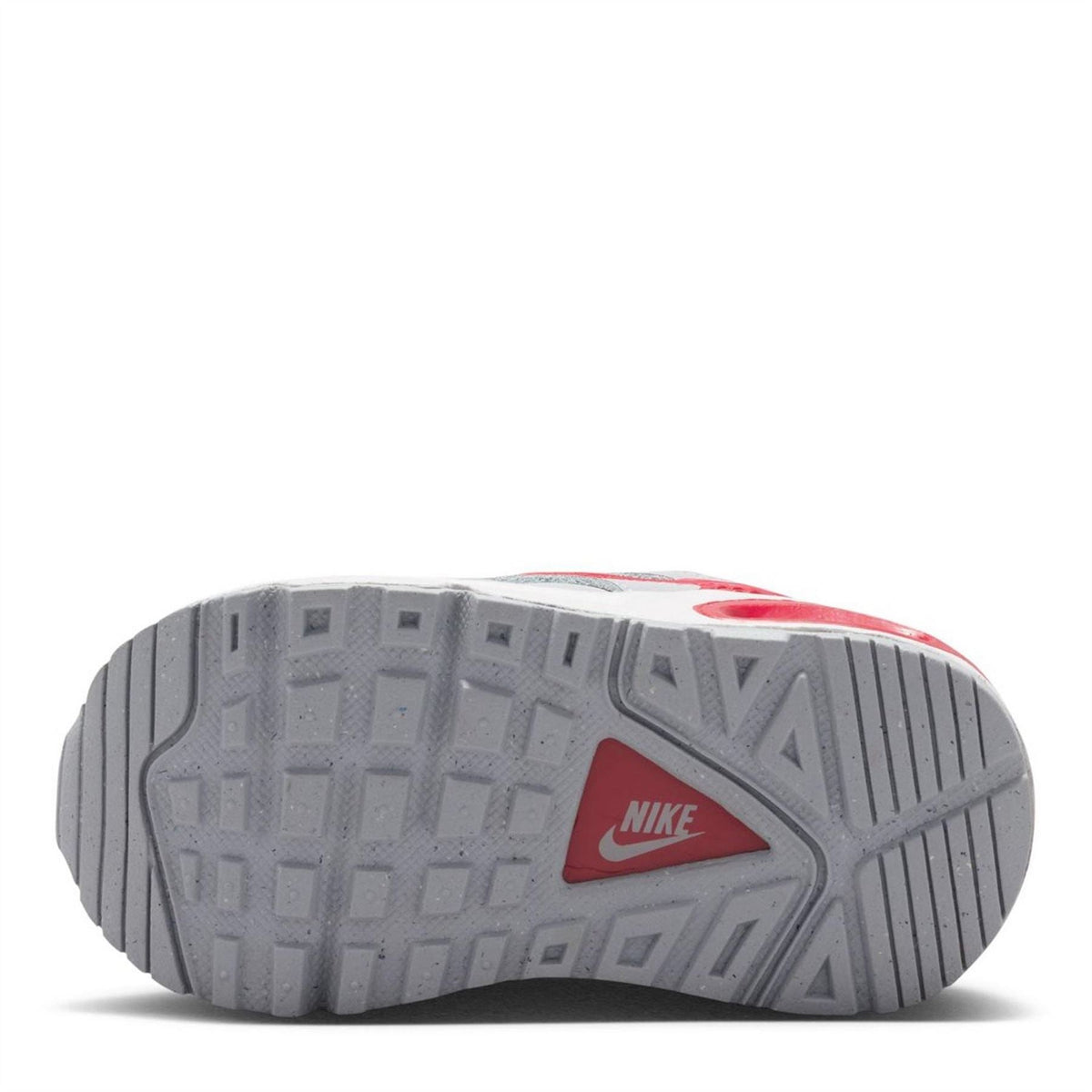 Infant shoe outsole with textured tread and red Nike mark