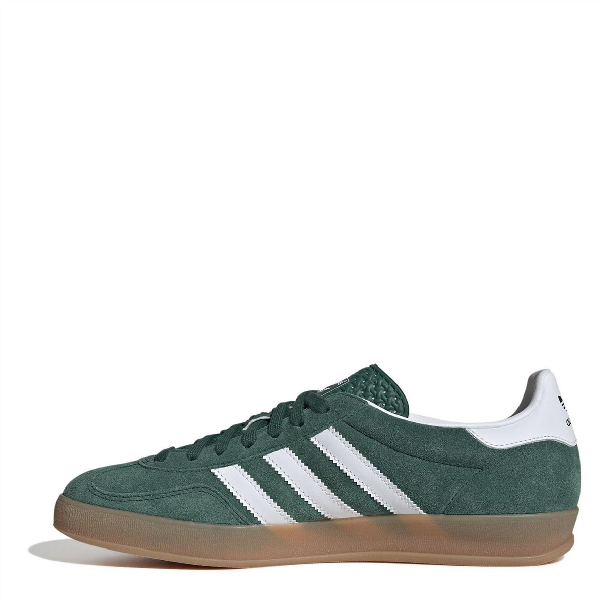 Green suede adidas Gazelle low-top sneakers with three white stripes