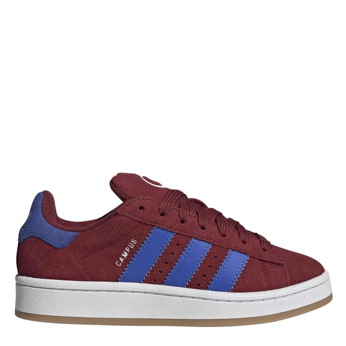 adidas Originals juniors suede sneaker in noble maroon with blue stripes and white sole
