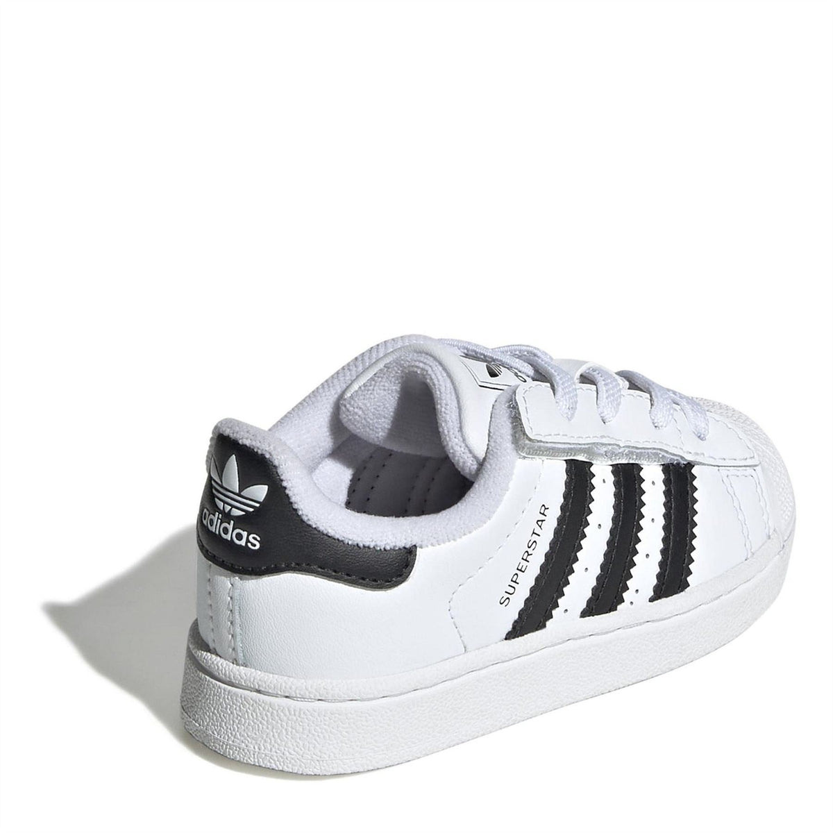 Kids adidas Superstar II sneakers, rear quarter view in white with black heel trim