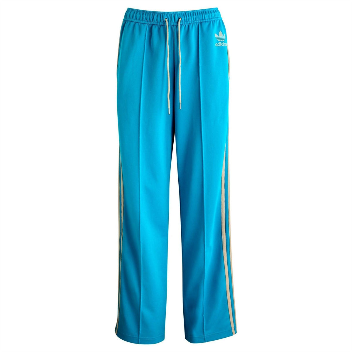 adidas Originals women's blue track pants with elastic waist, drawstring, side stripes