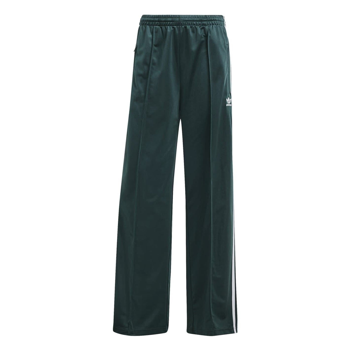 adidas Originals loose dark teal track pants with white side stripes and elastic waistband