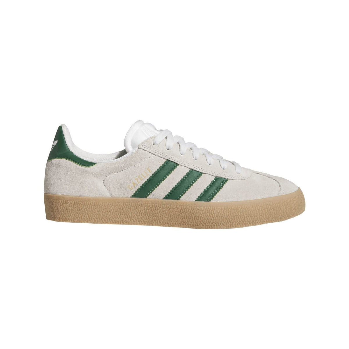 adidas Gazelle Advantage sneakers in off-white suede with green stripes and gum sole
