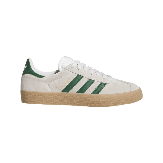 adidas Gazelle Advantage sneakers in off-white suede with green stripes and gum sole