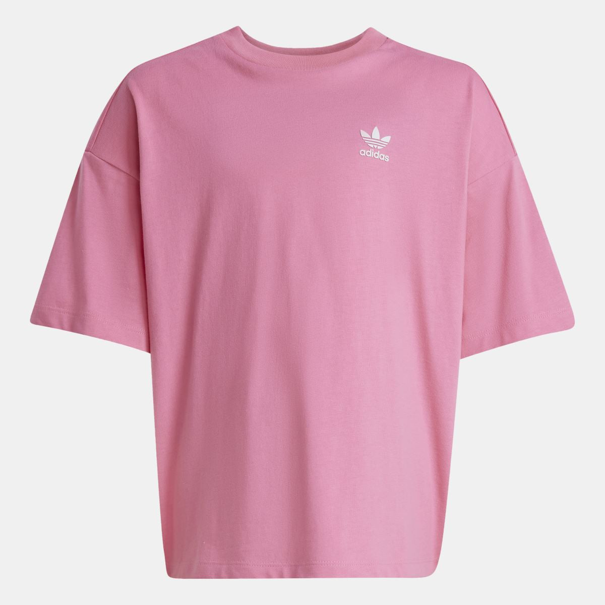 Pink infants adidas T-shirt with small trefoil logo on chest, relaxed short sleeves