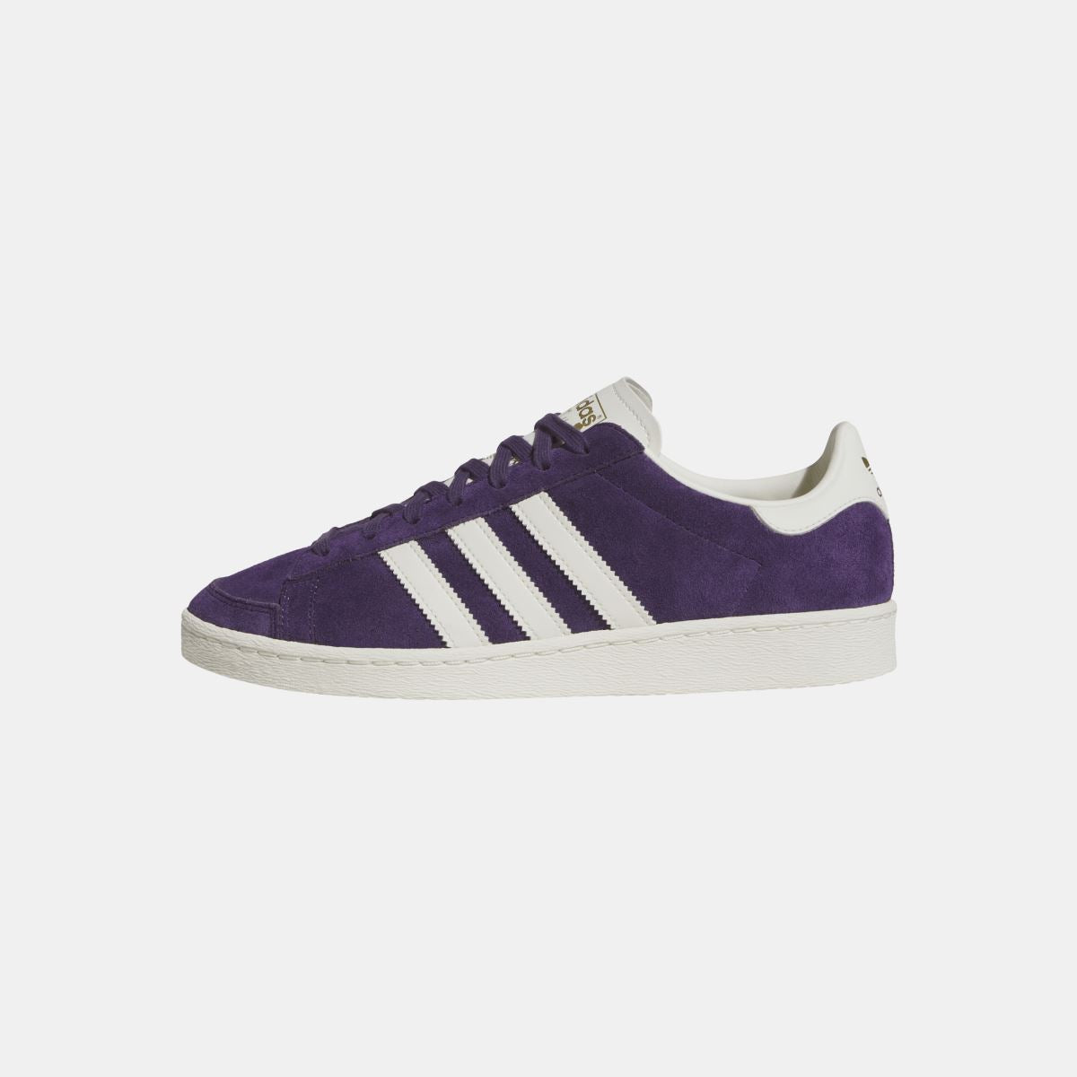 Purple adidas Originals Jabbar Lo low-top sneaker side view with white three stripes