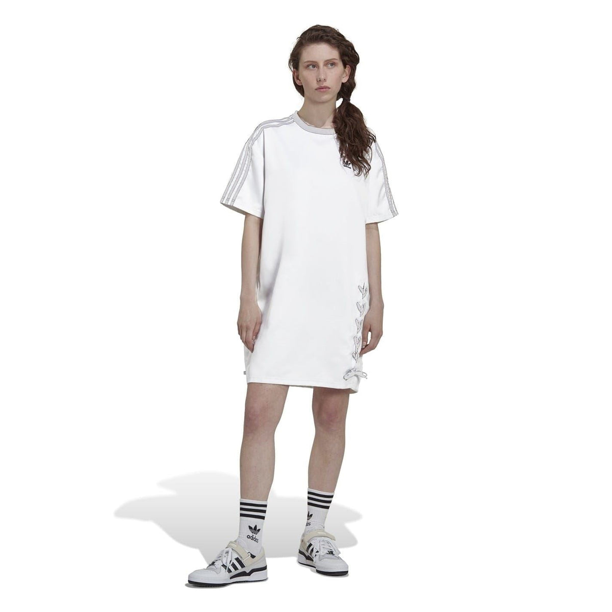 adidas Originals women's T-shirt dress in soft cotton, featuring a casual fit and iconic logo on the front.
