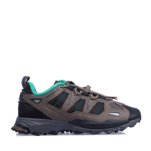 Brown/black lace-up adidas Originals Hyperturf trainers with teal lining and chunky tread sole