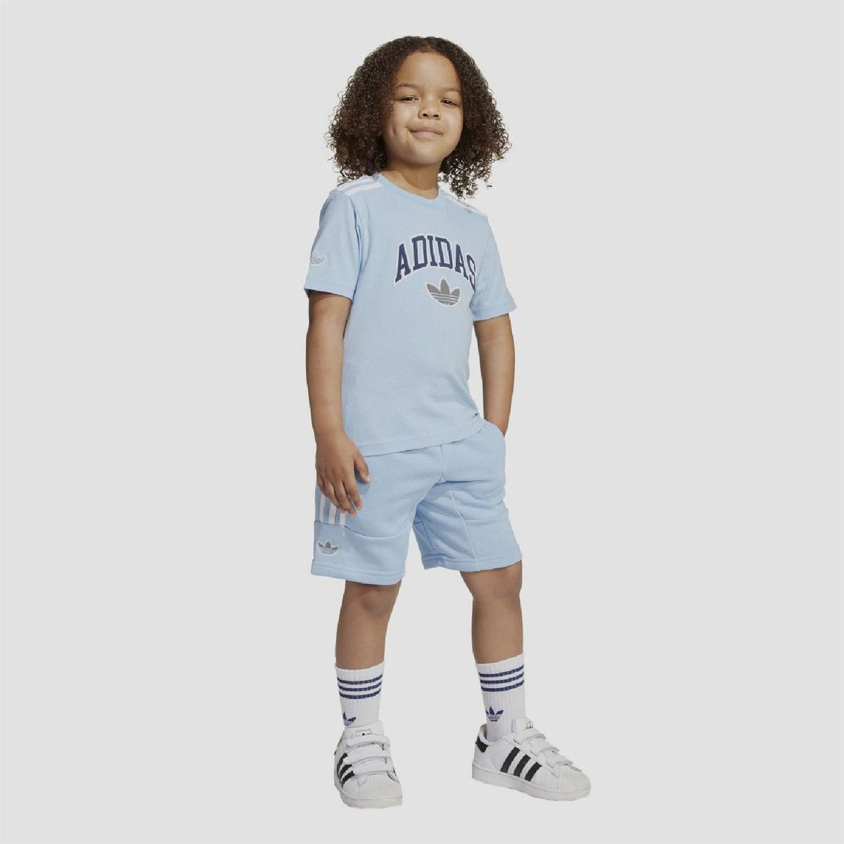 Kids sky blue T-shirt and shorts set, adidas logo on chest