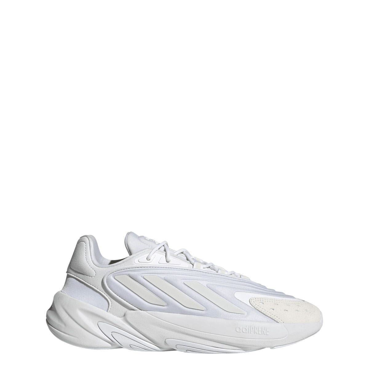 White Ozelia trainers, side profile with lace-up closure and patterned midsole